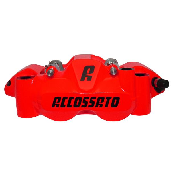 Pinza freno destra radiale rossa fluo Accossato forgiata monoblocco 108mm pastiglie OR