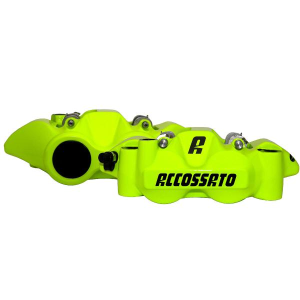 Coppia pinze freno radiali gialla Accossato forgiata monoblocco 108mm pastiglie OR