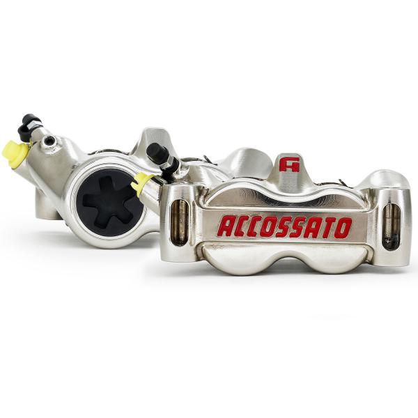 Coppia pinze freno radiali Accossato nichelata ricavata CNC monoblocco 100mm pistoni Titanio