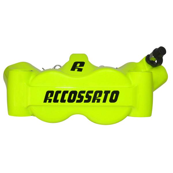 Pinza freno destra radiale gialla Accossato forgiata monoblocco 100mm pastiglie ZXC