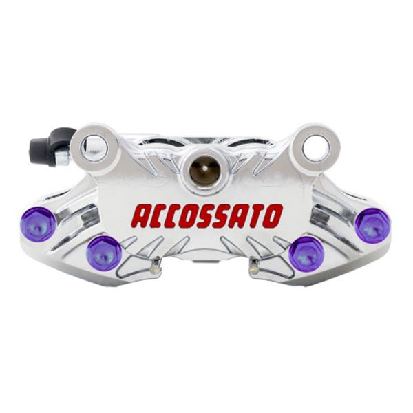 Pinza freno assiale CNC Accossato interasse 64mm cromata pistoni titanio viti titanio viola