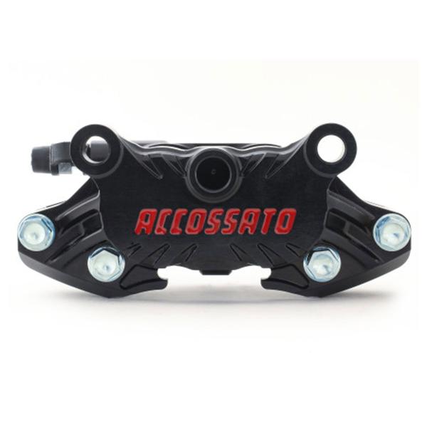 Pinza freno assiale CNC Accossato interasse 64mm nera pistoni titanio viti titanio
