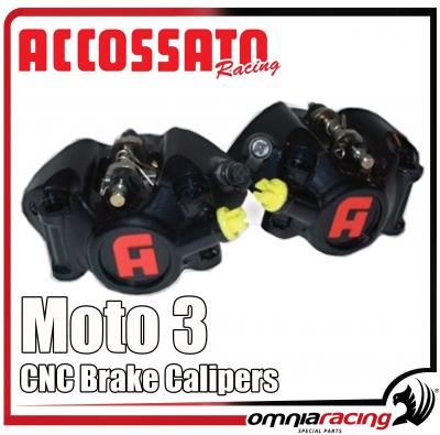Accossato Moto 3 Pinze Freno Radiali Ricavata CNC Interasse 60 mm per Dischi Fascia Bassa 30mm