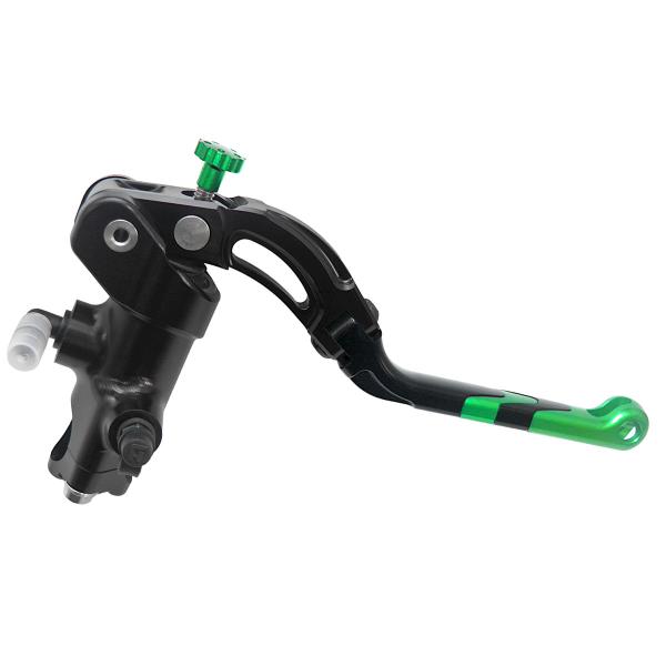 Accossato black radial brake master cylinder 16x18 long green lever revolution