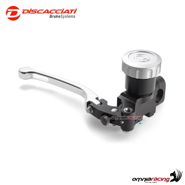 Pompa freno radiale Discacciati 16 mm con serbatoio tondo leva argento forata tappo silver 1 pollice