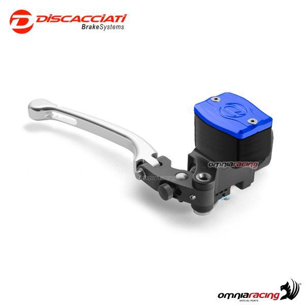 Radial brake master cylinder Discacciati 16 mm with rectangular tank air hole silver lever blue cap