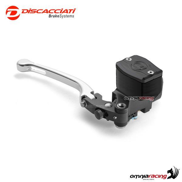 Radial brake master cylinder Discacciati 14 mm with rectangular tank air hole silver lever black cap