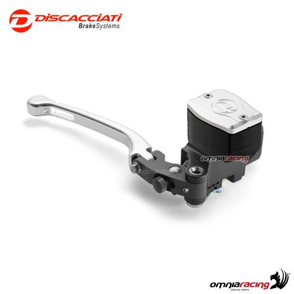 Radial brake master cylinder Discacciati 14mm with rectangular tank air hole silver lever silver cap
