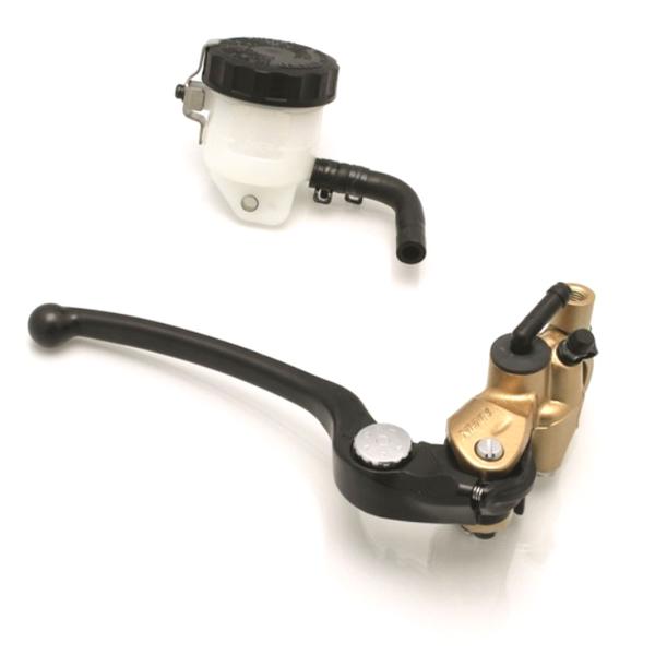 Pompa freno radiale anteriore Nissin 19x21 oro leva nera con kit serbatoietto, cavallotto e switch