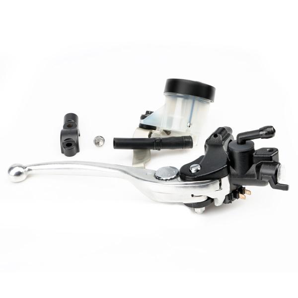 Pompa freno semi radiale anteriore Nissin 19x17 nera con kit serbatoietto supporto specchio