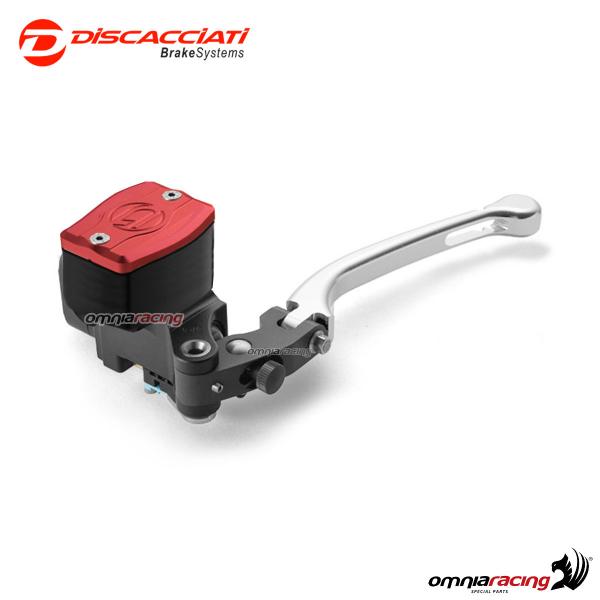 Pompa frizione radiale Discacciati 19 mm con serbatoio rettangolare leva argento forata tappo rosso