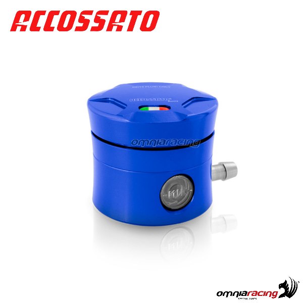 Brake fluid reservoir Accossato CNC blue color 25 cm3 with horizontal oil spill