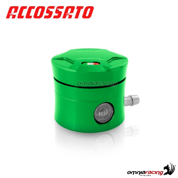 Brake fluid reservoir Accossato CNC green color 25 cm3 with horizontal oil spill