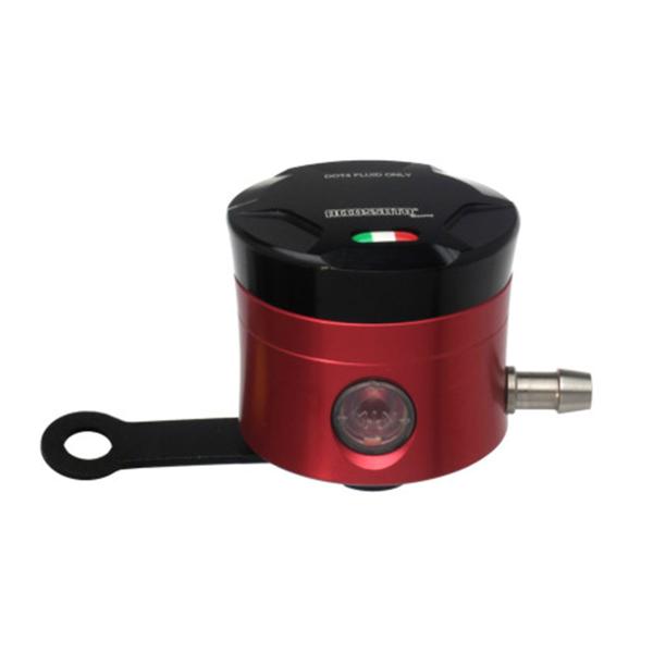 Serbatoio olio freno Accossato CNC colore rosso volume 25 cm3 con uscita orizzontale