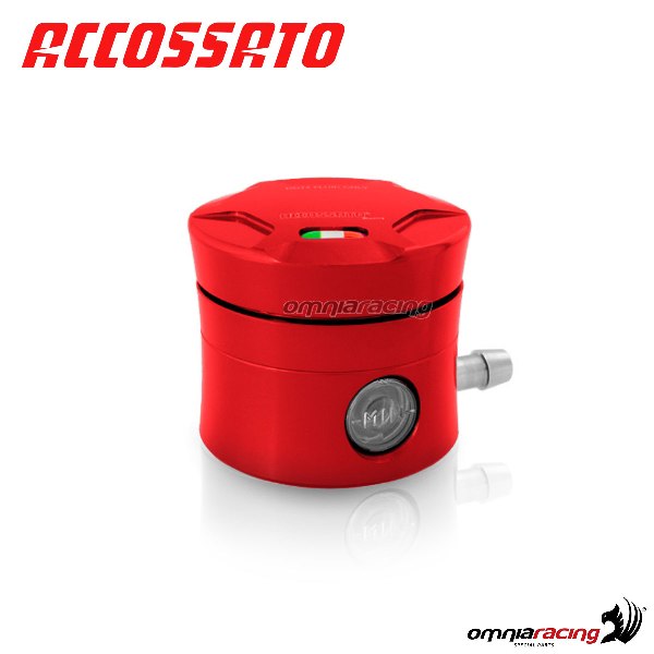 Brake fluid reservoir Accossato CNC red color 25 cm3 with horizontal oil spill