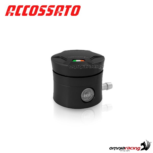 Serbatoio olio frizione Accossato CNC colore nero volume 15 cm3 con uscita orizzontale