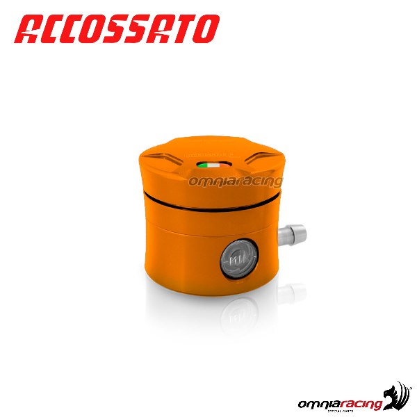 Clutch fluid reservoir Accossato CNC orange color 15 cm3 with horizontal oil spill