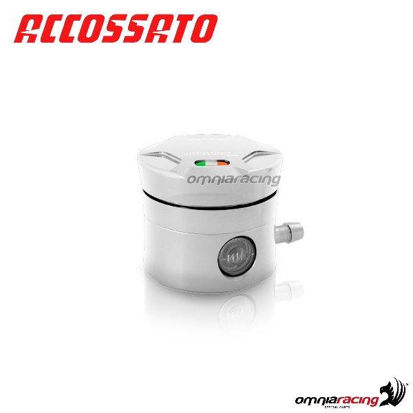 Serbatoio olio frizione Accossato CNC colore argento volume 15 cm3 con uscita orizzontale