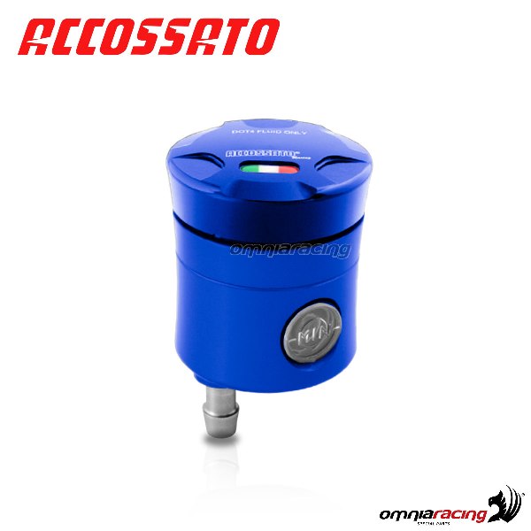 Brake fluid reservoir Accossato CNC blue color 25 cm3 with vertical oil spill