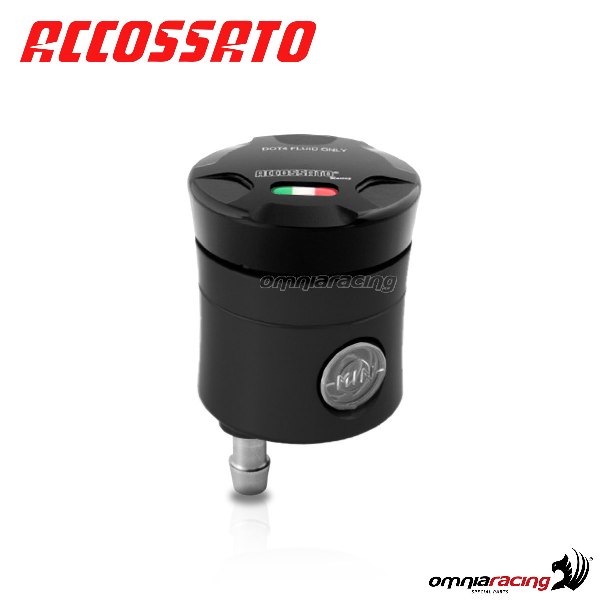 Serbatoio olio freno Accossato CNC colore nero volume 25 cm3 con uscita verticale