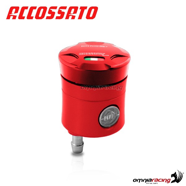 Brake fluid reservoir Accossato CNC red color 25 cm3 with vertical oil spill