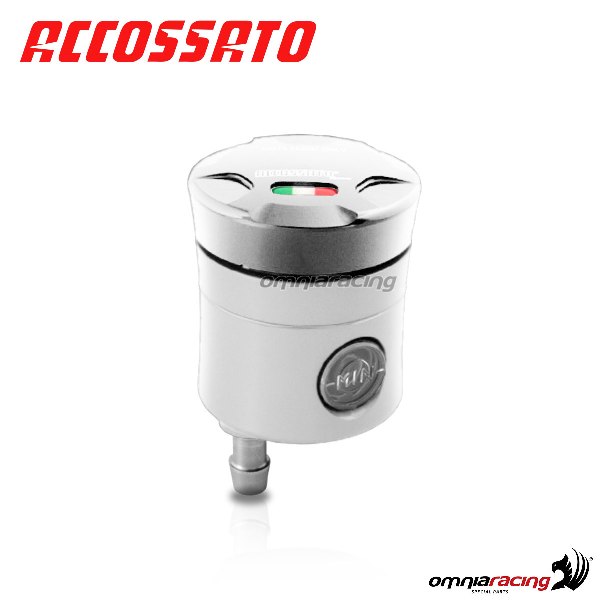 Brake fluid reservoir Accossato CNC silver color 25 cm3 with vertical oil spill