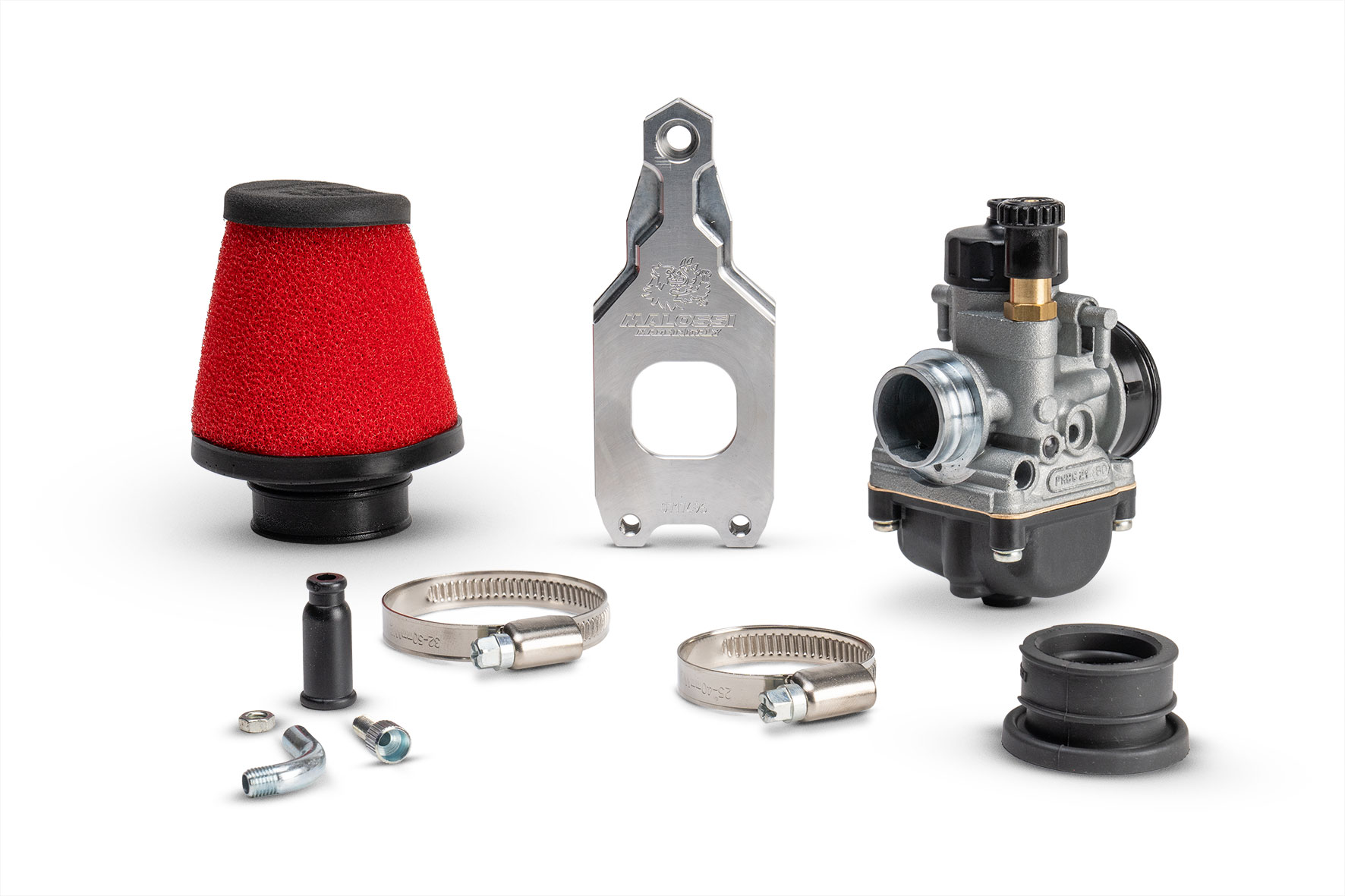 Malossi PHBG 21 BD fuel system with Malossi MP-One crankcase Piaggio Boss 50 2T