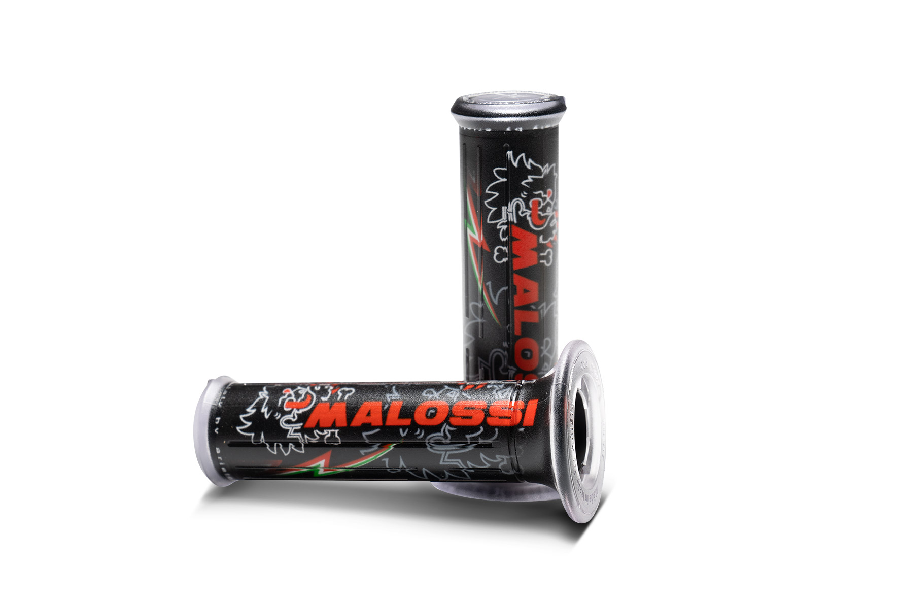 Malossi 2 manopole nere D.impugnatura 30 con logo Malossi tribale - modello con chiusura a lato