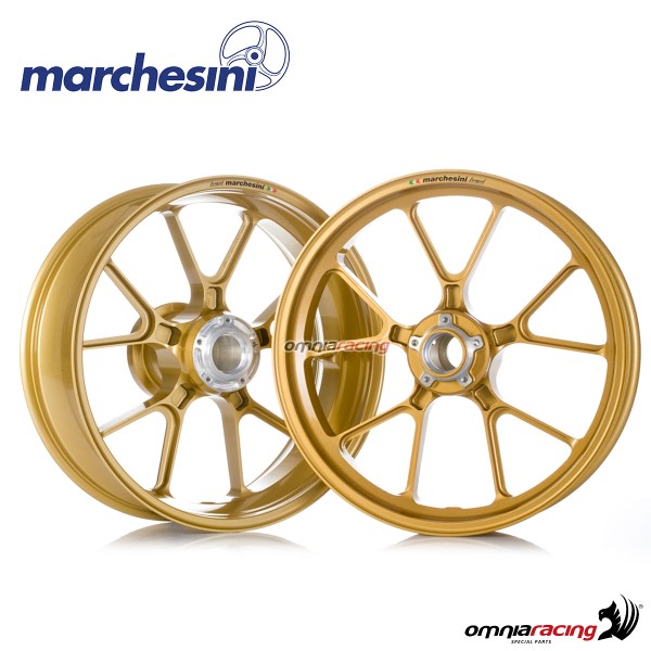 Coppia di cerchi Marchesini M10RR Kompe Motard in alluminio oro per Suzuki RMZ450 2005>2012