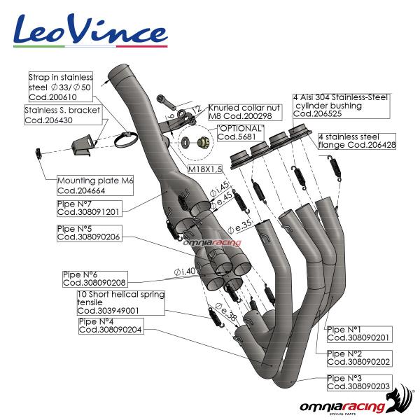 Collettori racing acciaio Leovince Kawasaki Z900 A2 2018-2024