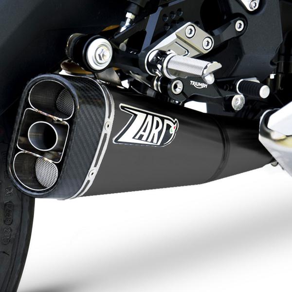 Scarico completo ZARD SHORT Acciaio nero Racing fondello carbonio Triumph Daytona 675 2013-2016