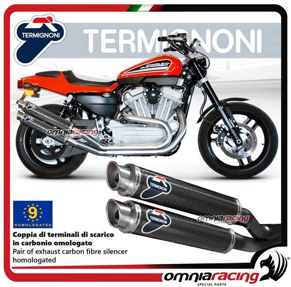 Termignoni ROUND pair of exhaust in carbon homologated for Harley Davidson XR1200R