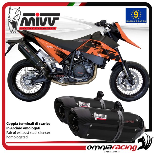 Coppia Scarichi MIVV Suono Acciaio Nero omologato KTM 690 Supermoto 2007-2012