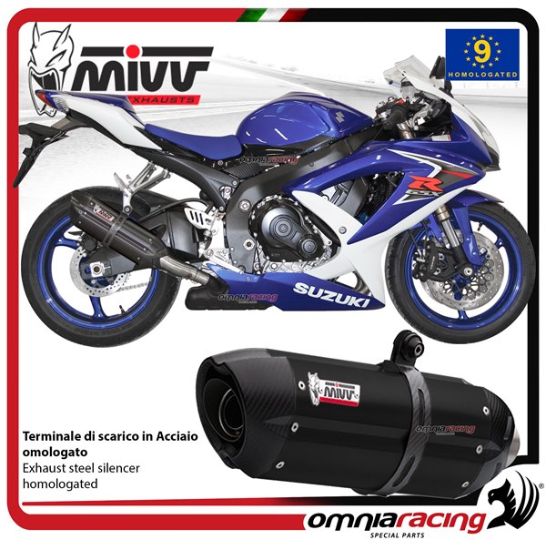 MIVV Suono Black steel exhaust approved Suzuki GSXR750 2008-2010