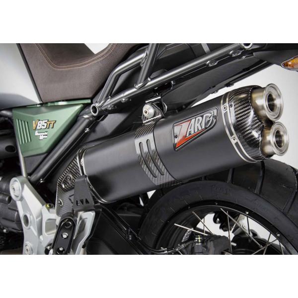 ZARD black steel exhaust slip-on approved carbon end cap Moto Guzzi V85TT 2019-2023