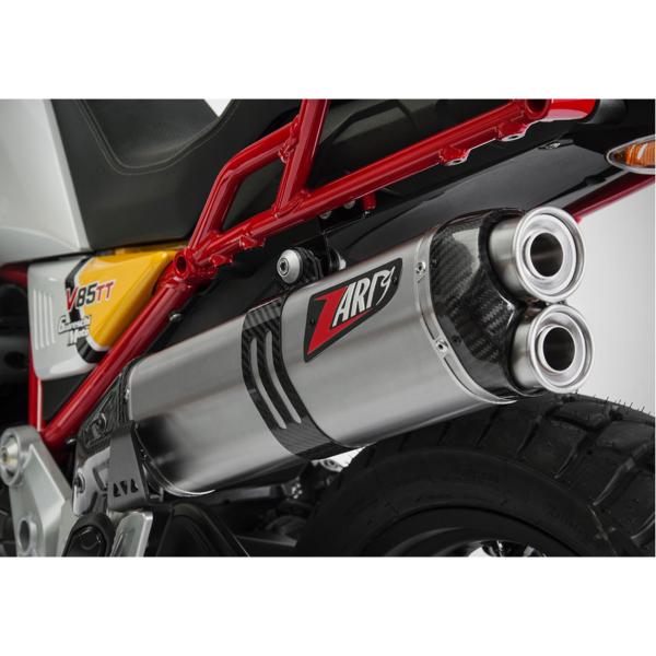 ZARD steel exhaust slip-on approved carbon end cap Moto Guzzi V85TT 2019-2023