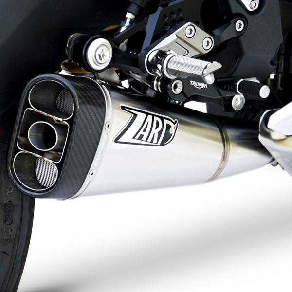 ZARD SHORT steel exhaust slip-on Racing carbon end cap Triumph Daytona 675 2013-2016