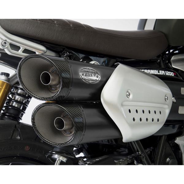 ZARD black steel exhausts Racing carbon end cap Triumph Scrambler 1200 2019-2020