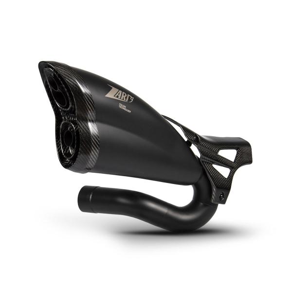ZARD black steel exhaust slip-on Racing carbon end cap Triumph Rocket III 2020-2025