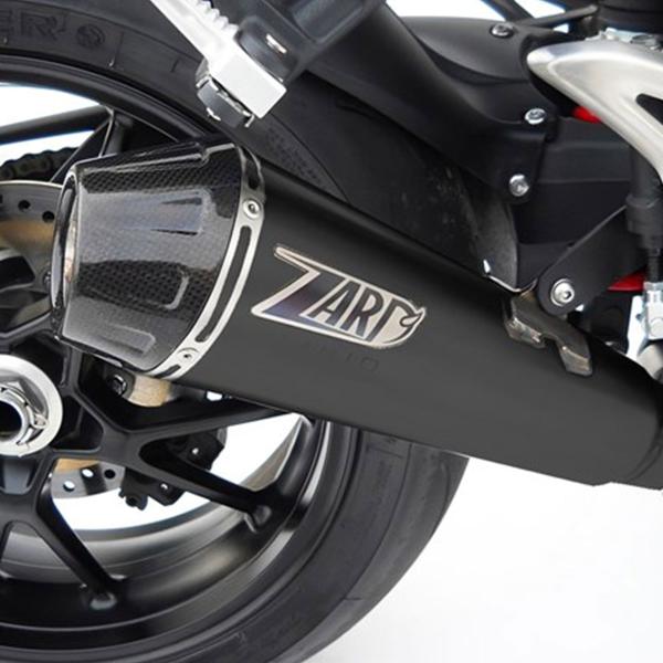 ZARD black steel exhaust slip-on Racing carbon end cap Triumph Speed Triple 1050 2011-2013