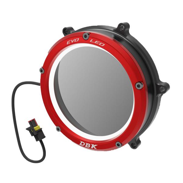 Black-Red EVO LED clear clutch cover for crankcase DBK Ducati Panigale 1299 2015-2017