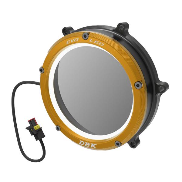 Black-Gold EVO LED clear clutch cover for crankcase DBK Ducati Panigale 1199R 2013-2014