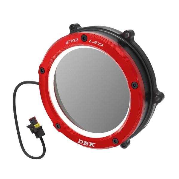 Black-Red EVO LED clear clutch cover for crankcase DBK Ducati Panigale V4 2018-2025