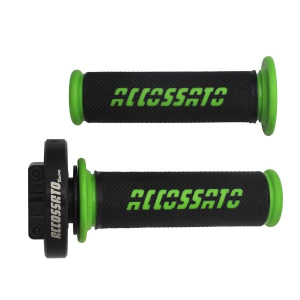 Accossato black quick throttle control grips GR006 green with universal cables