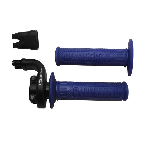 Comando gas Accossato 2 cavi 4T corsa 28/90 mm 36/112 senza cavi manopole GR003 blu