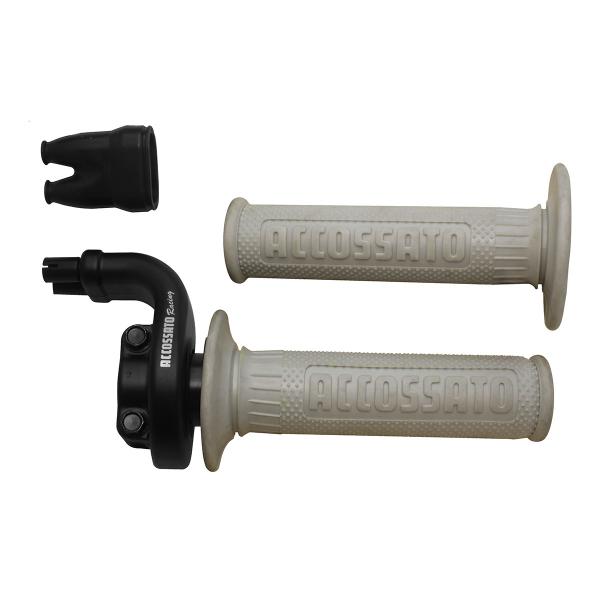 Comando gas Accossato 2 cavi 4T corsa 28/90 mm 36/112 senza cavi manopole GR003 grigie
