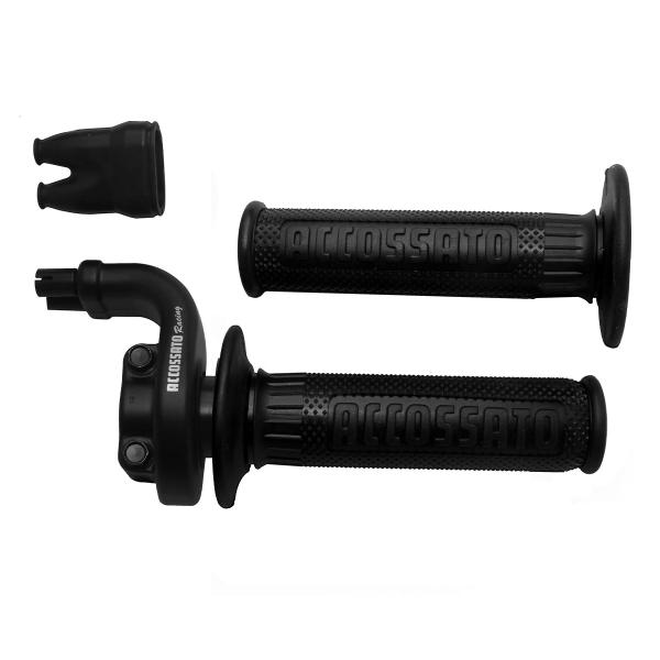 Comando gas Accossato 2 cavi 4T corsa 28/90 mm 36/112 senza cavi manopole GR003 nere