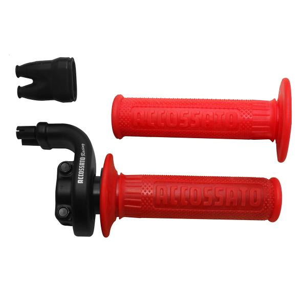 Comando gas Accossato 2 cavi 4T corsa 28/90 mm 36/112 senza cavi manopole GR003 rosse