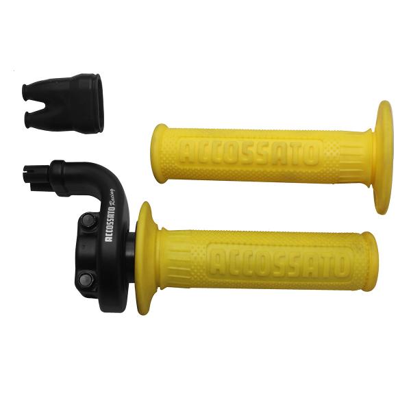 Comando gas Accossato 2 cavi 4T corsa 28/90 mm 36/112 senza cavi manopole GR003 gialle