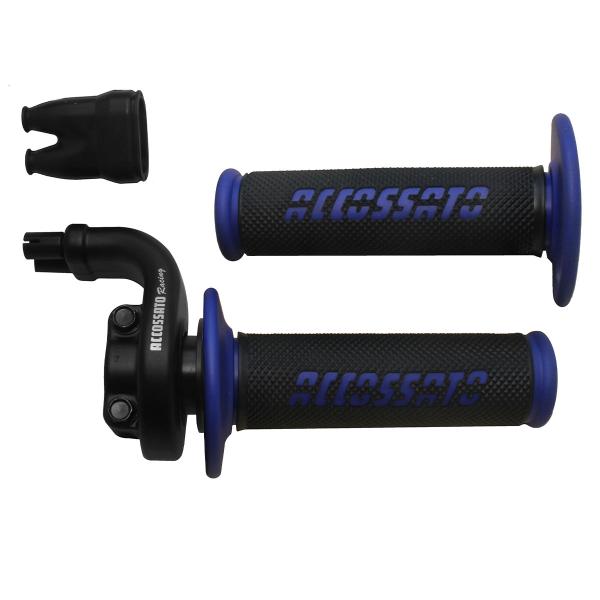 Comando gas Accossato 2 cavi 4T corsa 28/90 mm 36/112 senza cavi manopole GR008 blu